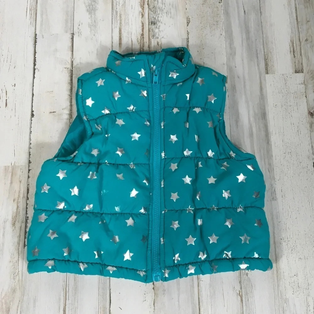 Healthtex Puffer Vest Aqua Teal Silver Stars Blue v6x